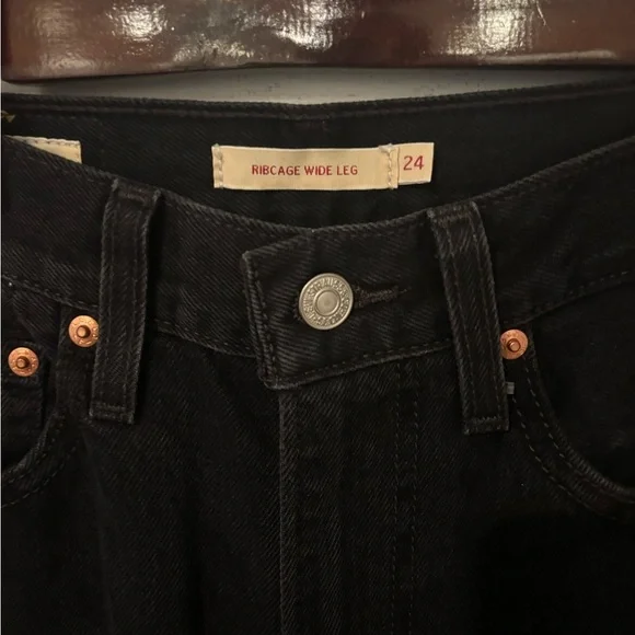 LEVI’S RIBCAGE WIDE LEG WOMEN'S JEANS BLACK 24W GREAT CONDITION - Picture 8 of 16